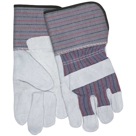 Mcr Safety Leather Palm Gloves, Gauntlet Cuff, Wing Thumb, Gray, L, 12 PK 12011
